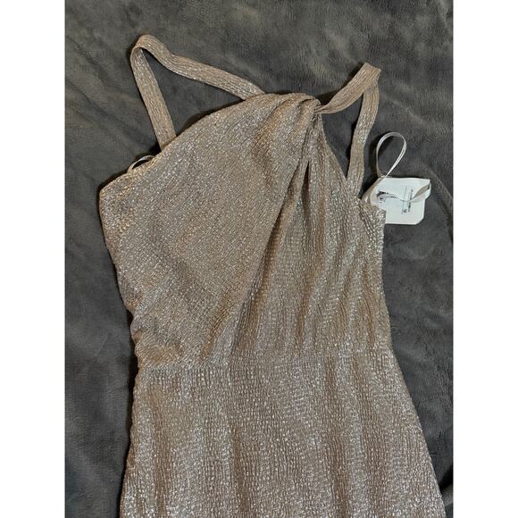 NWT Dessy Formal Maxi Dress One Shoulder TWIST METALLIC GOWN Rose Gold Size 0 - Picture 7 of 11